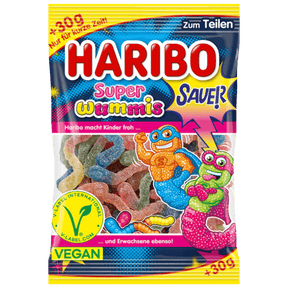 Haribo Super Wummis Sauer snoep, vegan gummisnoep in kleurrijke verpakking, te koop bij ThiesCandyz.