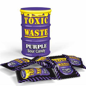 Toxic Waste Purple Sour Candy drum met losse snoepjes, Amerikaans snoep bij ThiesCandyz.